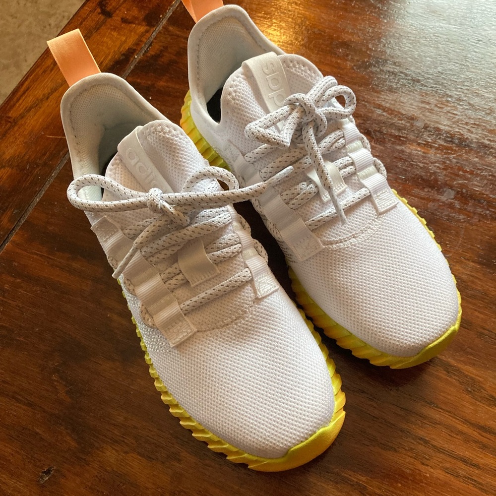 Adidas White and Yellow Kaptir Flow Sneaker
